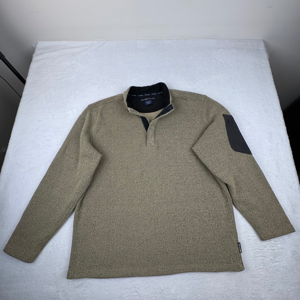 ExOfficio Pullover Sweater Mens Large Tan Marled Quarter Snap Sleeve Pocket